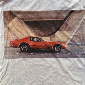 American Apparel Gray and White Raglan Baseball Shirt with Red Car Graphic